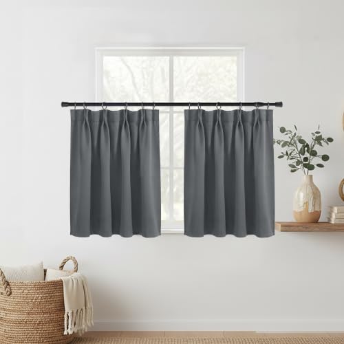 Lino Rosa Small Basement Window Curtains 18 Inch Length,Pinch Pleated Cafe Blackout Mini Curtains for RV Camper Kitchen