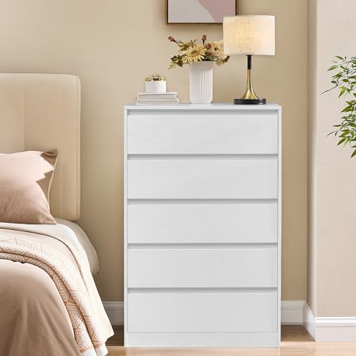 VASAGLE KAILYN Collection - Chest of Drawers for Bedroom, Storage Organiser Unit with 5 Drawers, 40 x 60 x 97.4 cm, Modern Style, Snow White LTS605WE01