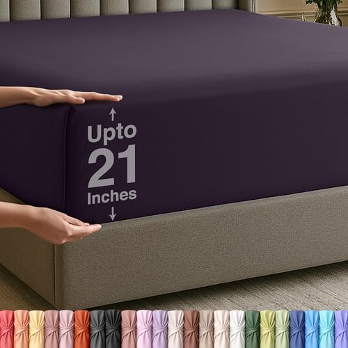 Utopia Bedding King Size Fitted Sheet with Extra Deep Pockets, Fits Mattresses Up to 21 Inches, Shrink and Fade Resistant, Easy Care, Only 1 Deep Pocket Fitted Sheet, Purple