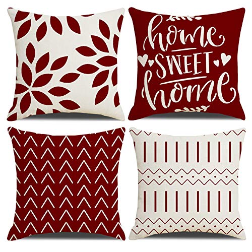 Homefeelzydys Cushion Covers,Cushion Covers 50 x 50 set of 4 Red Wine Square Throw Pillow Case cushion covers 20x20 4Pack For Outdoor Patio Garden Blench Living Room Sofa Farmhouse Decor