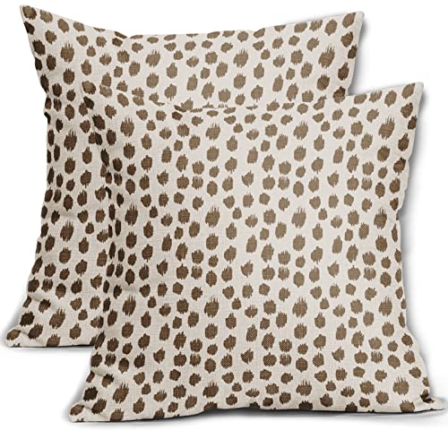 Brown Cream Pillow Covers 18x18 Set of 2 Boho Design Polka Dot Throw Pillows Modern Brush Strokes Print Decorative Outdoor Pillowcase Square Cushion Cover Linen Pillow Case for Home Sofa Couch Bed