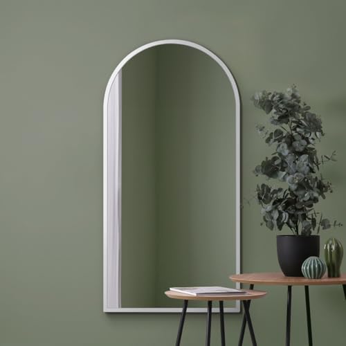 "MirrorOutlet The Arcus - White Framed Modern Full Length Arched Leaner/Wall Mirror 55"" X 27.5"" (140CM X 70CM) Silver Mirror Glass with Black All weather Backing."