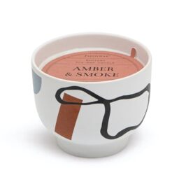 Paddywax Scented Candles Wabi Sabi Collection Fragrant Candle in Reusable Colorful Ceramic Bowl, 340g, Amber & Smoke