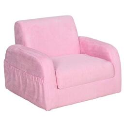 HOMCOM Children's Armchairs Kids Toddler Sofa Chair 2 In 1 Sofa Bed Folding Couch Soft Flannel Sponge for 3-4 years old Playroom Bedroom Living Room Pink