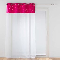 Douceur d'Intérieur, Net Curtain with Eyelets 140 x 240 cm Fuchsia Sandblasted with Velvet Top Glow in the Dark Moonlight