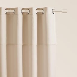 ROOM99 Curtain with Silver Eyelets Mia 140 x 260 cm Width x Height Sliding Curtains Modern Curtain Living Room Bedroom Cream 1 Piece