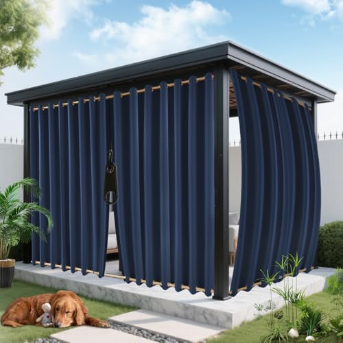 ROFASVCO Outdoor Curtains for Patio Waterproof, Zipper Design 2 Panels Privacy Weatherproof Blackout Curtain Top & Bottom Grommet Outside Drapes for Porch Gazebo Pergola (54 x 108 inch, Navy)