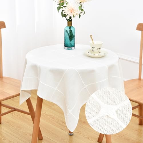 NEWISHER Farmhouse Embroidered Plaid Small Tablecloth Square 36 x 36 Inch - Small Table Cloth, Rustic Checkered Small Table Cover, Lattice Heavy Weight Tablecloth for Dining Kitchen Home Party