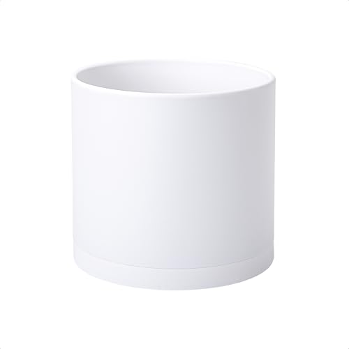 D'vine Dev 8 Inch White Plastic Planter Pots for Plant Pot with Drainage Hole and Seamless Saucers, 74-O-S-1