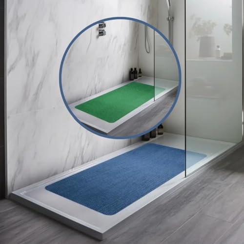 Nicoman Reversible Bath Mat Non Slip Anti Mold, Shower Mat for Tub Bathtub, Anti Slip Shower Mats for Inside Outside, Safety Washable Quick Drying Large Bath Matt (Blue/Green, 90x60cm)