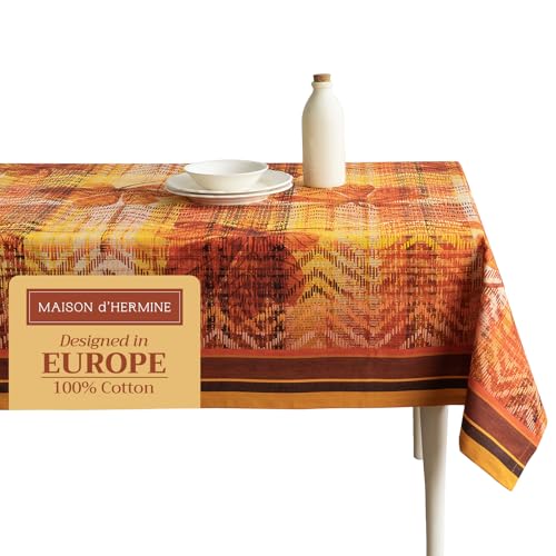 "Maison d' Hermine Table Cover 100% Cotton 54""x72"" Decorative Tablecloth Washable Square Tablecloths for Gifts, Dining, Home, Wedding, Banquet, Buffet, Thanksgiving Tartan Thanksgiving/Christmas"