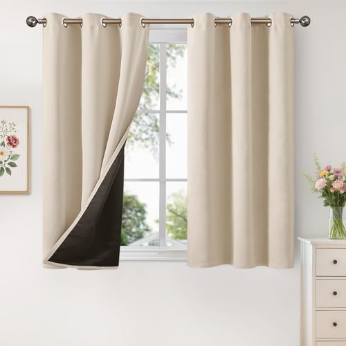 YoungsTex Short 100% Blackout Curtains for Bedroom 54 Inch Length, Room Darkening Thermal Insulated Drapes with Grommet Privacy with Double Layer for Living Room, Champagne, 2 Panels, 42 X 54 Inch