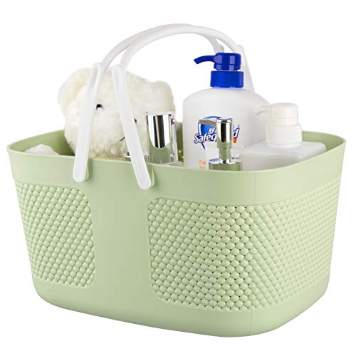 rejomiik Portable Plastic Shower Caddy Basket Organizer with Handles, Green - Large Capacity Storage Tote for Bathroom, College Dorm Essentials, Bath Toy Storage, Kitchen