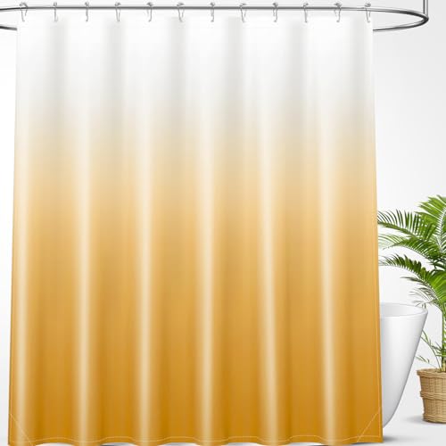OLANLY Luxury Shower Curtain, Yellow Ombre Shower Curtain Sets with 12 Shower Curtain Hooks, Waterproof & Washable Yellow and White Shower Curtains for Bathroom, 72x72 Inches