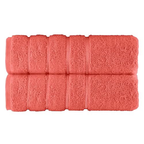 Elegant Comfort 100% Turkish Cotton 4 Lines Viscose Stripe Luxury 2 Pack Bath Towel Set 27 x 54 Inch - Super Soft and Highly Absorbent Premium Hotel Spa Quality Towels for Bathroom Use, Coral