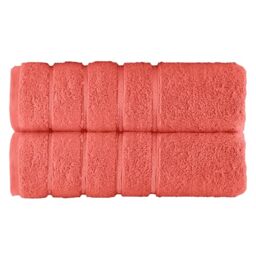 Elegant Comfort 100% Turkish Cotton 4 Lines Viscose Stripe Luxury 2 Pack Bath Towel Set 27 x 54 Inch - Super Soft and Highly Absorbent Premium Hotel Spa Quality Towels for Bathroom Use, Coral