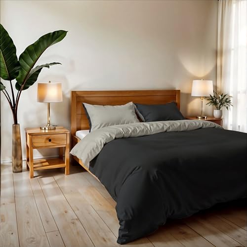 Double Duvet Cover, Plain Double Face, Vera Bed Linen Set with Duvet Cover 250 x 200 cm with Envelope 20 x 50 cm + 2 Pillowcases 50 x 80 cm, Smoke Grey/Light Grey