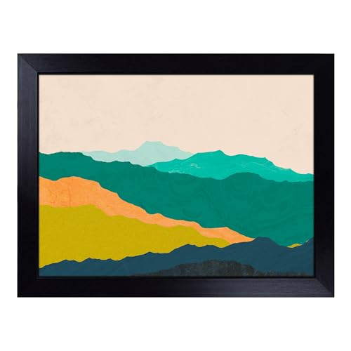 Lap Tray with Bean Bag Cushion, Nordic Minimalist Landscape - Handmade in the UK, Raised Wooden Edge, Padded Cushion, Heat-Resistant Wipe-Clean Surface, for Meals, Laptops and Crafts