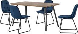 Seconique Quebec Dining Table Set with 4 Lukas Chairs in Medium Oak/Blue