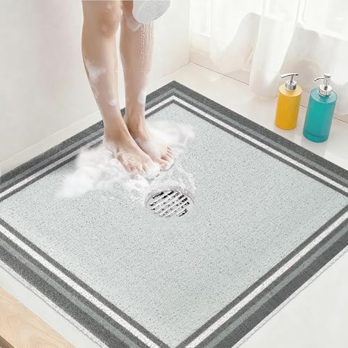 Square Shower Mat Non Slip: 32x32 Inch Extra Large Shower Mats for Inside Shower, Anti Slip Shower Floor Mat, Loofah Shower Stall Mats for Elderly, Non Slip Shower Mat with Drain Hole in Middle