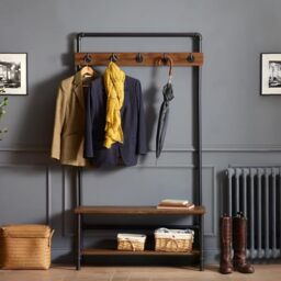 Julian Bowen Boston Hallway Stand with Bench, Wood, Mocha Elm and Black, 100 x 35cm