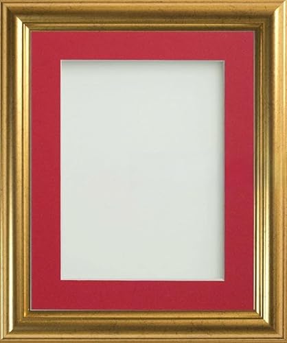 Frame Company Eldridge Gold Photo Frame with Red Mount, 6x4 for 4x3 inch, fitted with perspex