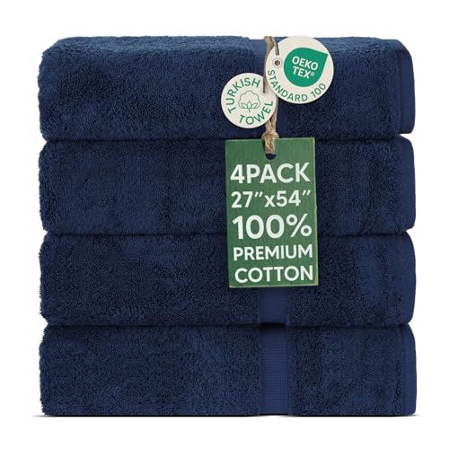 Chakir Turkish Linens - Hotel & Spa Quality 100% Cotton Premium Turkish Towels - Soft & Absorbent (4-Piece Bath Towels, Navy)