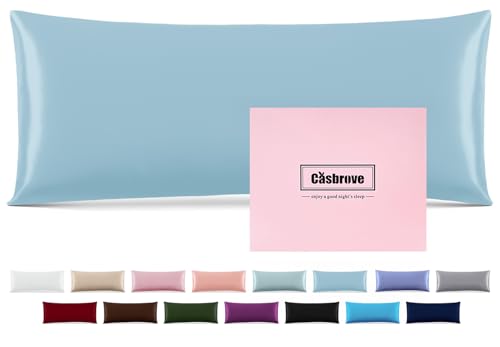 "Silk Pillow Cases with Zipper,Body Pillow Case,Baby Blue,20"" X 54"",1pc - Mulberry Silk Pillowcase for Hair and Skin,Single Luxury Hypoallergenic Pillow Cover for Women Bed Sleep,Breathable Smooth"