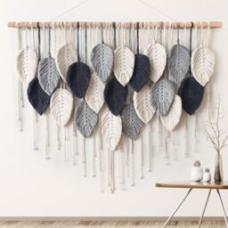 Weldomcor Macrame Wall Hanging Leaf Woven Tapestry Bohemian Chic Wall Hanging Feather Large Handmade Wall Art Decor for Bedroom Living Room Apartment Ornament