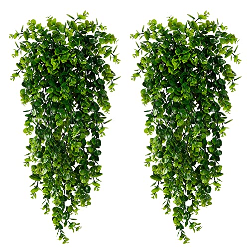 Sggvecsy 6 Pack Artificial Hanging Plants Fake Hanging Plant Faux Hanging Eucalyptus UV Resistant Plastic Plants for Indoor Outdoor Room Wall Wedding Patio Porch Decor