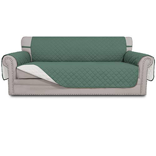 Easy-Going Reversible Oversized Couch Cover for 3 Cushion Couch Sofa Cover for Dogs Water Resistant Furniture Protector Cover with Foam Sticks for Pet Cat (Oversized Sofa, Cyan/Ivory)