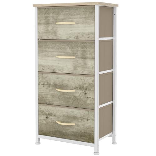 YITAHOME Small Chest of Drawers with 4 Drawers, Fabric Dressers with Easy Pull Handle,Sturdy Steel Frame,Storage Drawers for Bedroom,Light wood color