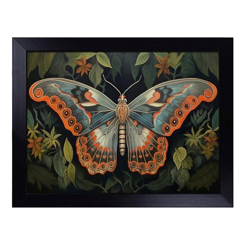 Lap Tray with Bean Bag Cushion, Moth Art Deco - Handmade in the UK, Raised Wooden Edge, Padded Cushion, Heat-Resistant Wipe-Clean Surface, for Meals, Laptops and Crafts