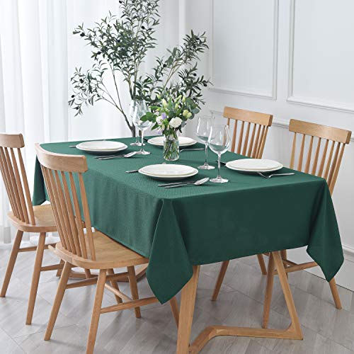 maxmill Textured Tablecloth Stain Resistant Waterproof and Wrinkle Resistant Washable Soft Table Cloth, Fabric Table Cover for Dining Room and Outdoor Use, Rectangle 60 x 120 Inch, Hunter Green