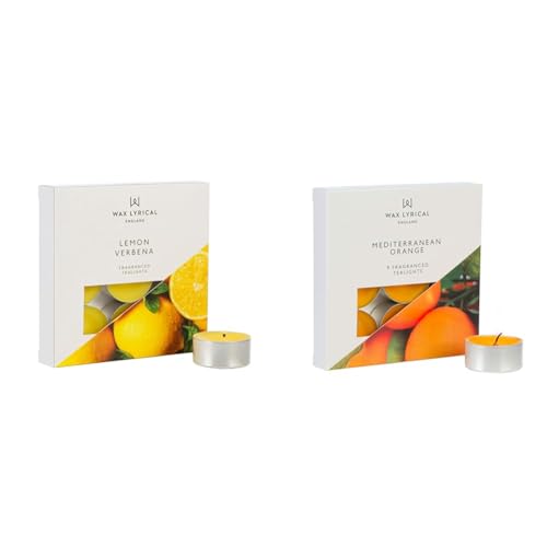 WAX LYRICAL Scented Tealight Candles, Box of 9, Lemon Verbena & Scented Tealight Candles, Box of 9, Mediterranean Orange