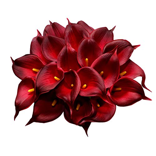 DuHouse 20pcs Real Touch Latex Artificial Flowers for Wedding Party Decoration Burgundy