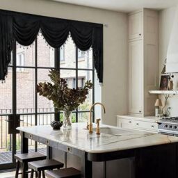 JADE POKE Velvet Waterfall Valance for Bedroom, Black Beads Valance for Window - Swag Valances for Living Room Rod Pocket Valances with Tassels for Kitchen (1 Panel, Black, W89 Inch)