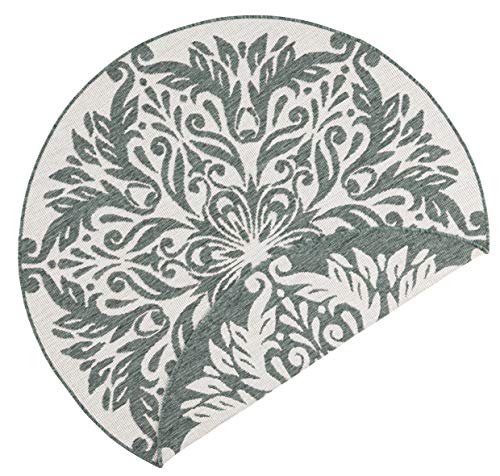 NORTHRUGS Madrid Indoor and Outdoor Rug Round Diameter 140 cm – Reversible Rug Weatherproof Modern Graphic Design Runner for Balcony Patio Garden Conservatory Living Room Rug Waterproof in Green Cream