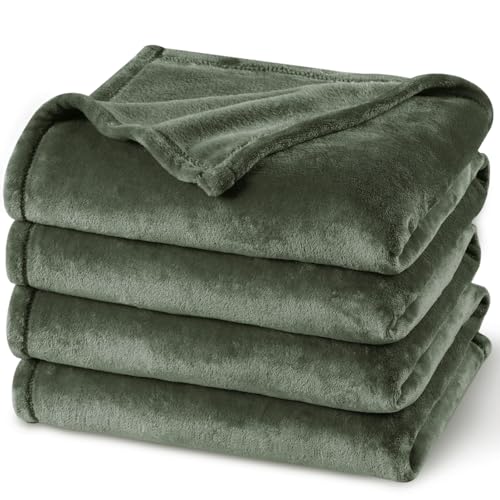 "PHF Ultra Soft Fleece Blanket Queen Size, No Shed No Pilling Luxury Plush Cozy 300GSM Lightweight Blanket for Bed, Couch, Chair, Sofa Suitable for All Season, 90"" x 90"", Olive Green"