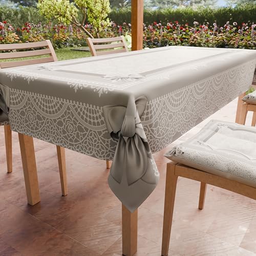 PETTI Artigiani Italiani - Stain Resistant Tablecloth Rectangular 140x300 cm 14 Seats, Wipe Clean Microfibre Kitchen Table Cover, Grey Bow Shabby Chic Design, 100% Made in Italy