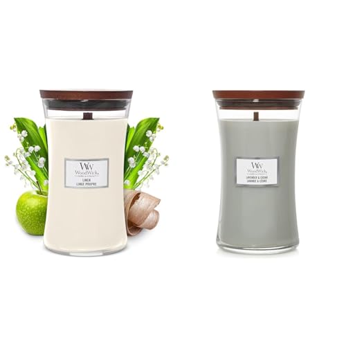 Yankee Candle WoodWick Scented Candle, Linen Large Hourglass with Crackling Wick, Up to 130 Hours Burn Time, Lavender and Cedar