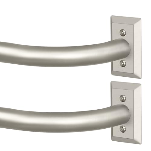 TVWOO Nickel Wrap Around Curtain Rods 2Pack:Blackout Adjustable Window Curtain Rod,Room Darkening Heavy Duty Curved French Metal Single Drapery Rods for Bedroom Kitchen Easy Install,Nickel 48-90 Inch