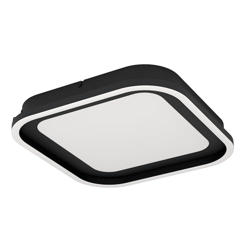 Eglo LED Ceiling spot Calagrano, dimmable Ceiling Light Fitting with Remote Control, Square Living Room lamp Made of Black Metal and White Plastic, Warm-Cool White