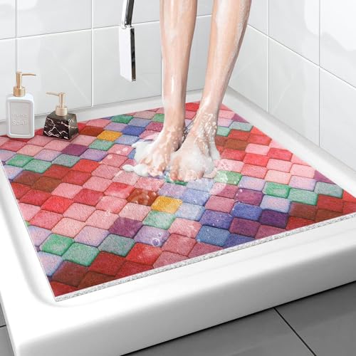Non Slip Shower Mat, 36x36 Inch Large Soft and Comfortable Bath Mat, PVC Loofah Massage Shower stall Mat, Anti Slip Mat for Shower, Tub, Floor, Bathroom, Kitchen, Hotel, Quick Drying