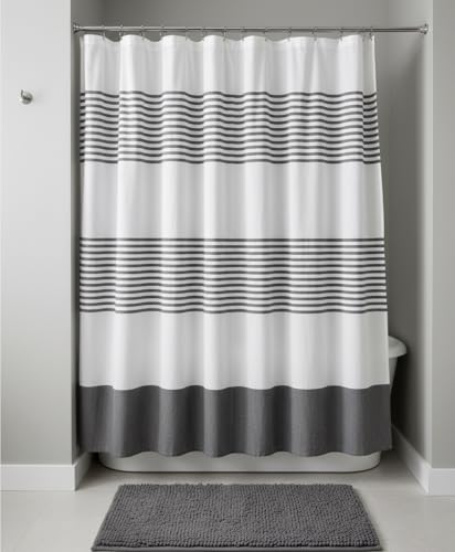 "Serafina Home Nautical Striped Charcoal Black and White Fabric Shower Curtain: 100% Cotton Luxury Hotel with Detailed Decorative Weave for Bathroom 70"" x 72"" (Collin Charcoal)"