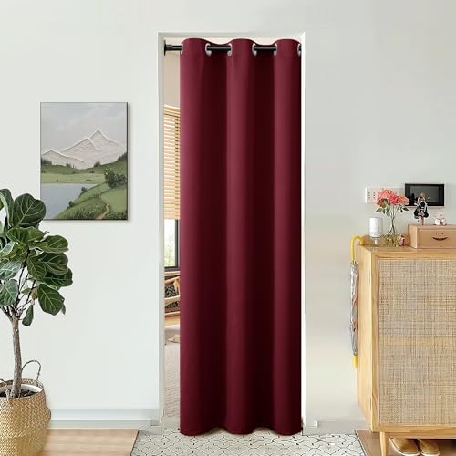 BGment Burgundy Door Curtain 80 Inch Length for Doorway, Bedroom Closet Curtain, Christmas Privacy Thermal Insulated Blackout Grommet Room Divider for Room Separation, 1 Panel, 34 Inch Wide