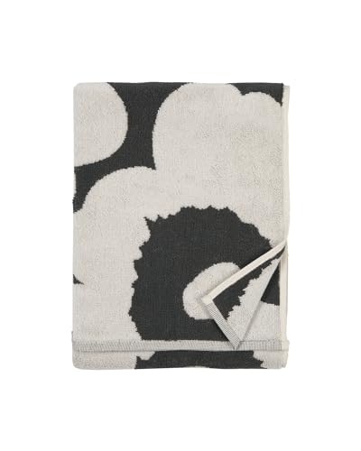 Marimekko Unikko Terry Cotton Hand Towel (Charcoal) – Floral Patterned Hand Towels – 28 in x 20 in