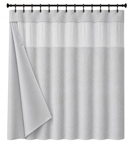 Dainty Home Waffle Weave Shower Curtain With Liner Sets - Modern Shower Curtain for Bathroom With Mesh Top Window - Premium Quality Fabric Snap Shower Curtain