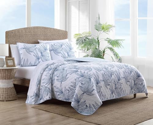 Tommy Bahama Reversible Cotton Bedding with Matching Sham, Lightweight Home Decor for All Seasons, 100%, Blue, King