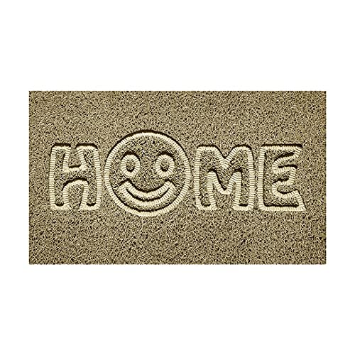 Nicoman Embossed Spaghetti Door Mat Dirt-Trapper Jet-Washable Doormat 70x43cm (Beige, HOME SMILEY FACE Shape) - Use Indoor or Sheltered Outdoor